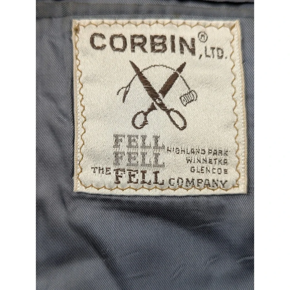 Corbin Ltd Tweed Wool Men Herringbone Sport Coat Blazer Gray Brown USA Lrg Vtg